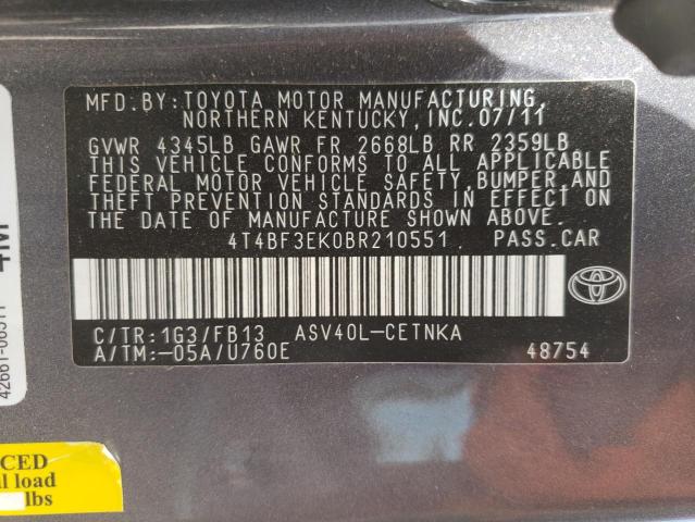 Photo 10 from auction – 2011 TOYOTA CAMRY BASE with VIN 4T4BF3EK0BR210551