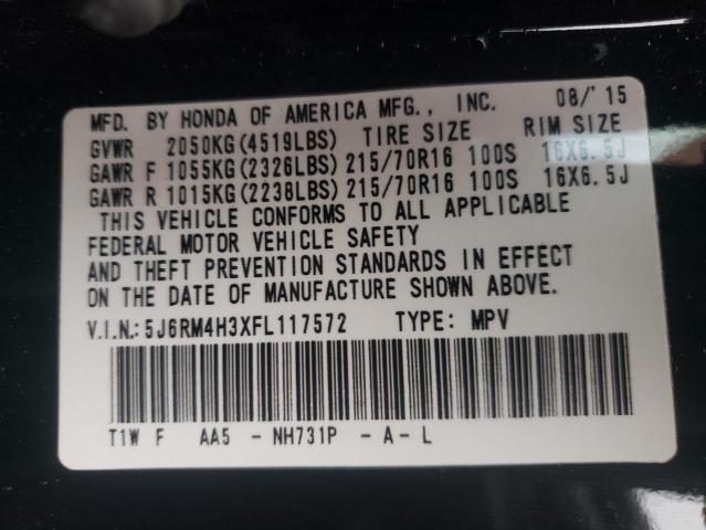 Photo 10 from auction – 2015 HONDA CR-V LX with VIN 5J6RM4H3XFL117572