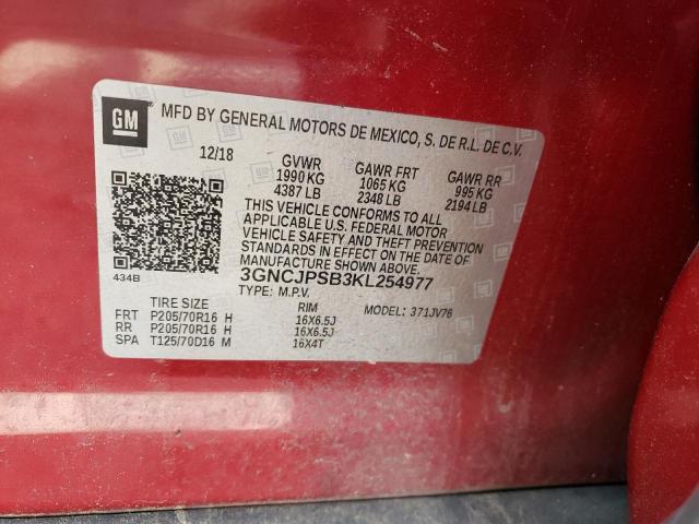 Photo 10 from auction – 2019 CHEVROLET TRAX 1LT with VIN 3GNCJPSB3KL254977
