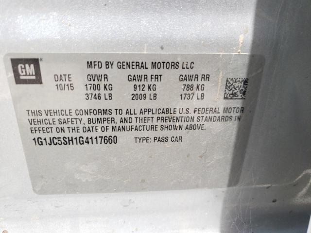 Photo 10 from auction – 2016 CHEVROLET SONIC LT with VIN 1G1JC5SH1G4117660
