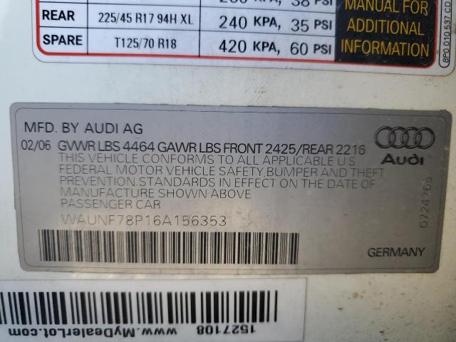 صورة رقم 10 من المزاد - 2006 AUDI A3 2.0 PRE مع VIN WAUNF78P16A156353