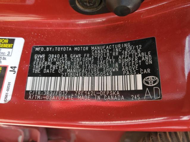 Photo 10 from auction – 2013 TOYOTA COROLLA BA with VIN 2T1BU4EE3DC950549
