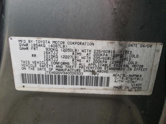 Photo 10 from auction – 2004 TOYOTA RAV4 with VIN JTEHD20V340026933