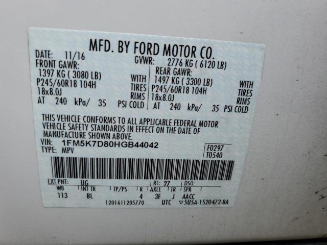 Photo 10 from auction – 2017 FORD EXPLORER X with VIN 1FM5K7D80HGB44042