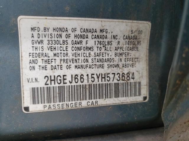 Photo 10 from auction – 2000 HONDA CIVIC BASE with VIN 2HGEJ6615YH573684