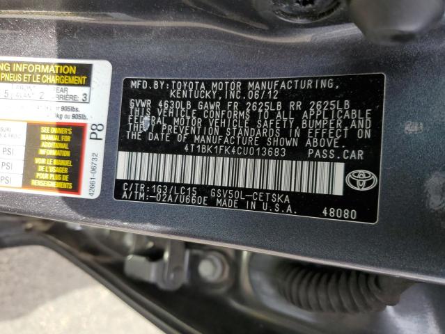 Photo 10 from auction – 2012 TOYOTA CAMRY with VIN 4T1BK1FK4CU013683