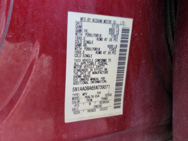 Photo 10 from auction – 2005 NISSAN ARMADA SE with VIN 5N1AA08A65N739071