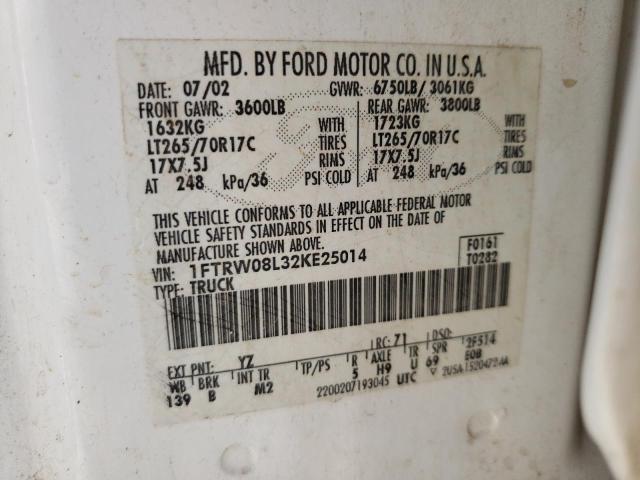 Photo 10 from auction – 2002 FORD F150 SUPER with VIN 1FTRW08L32KE25014