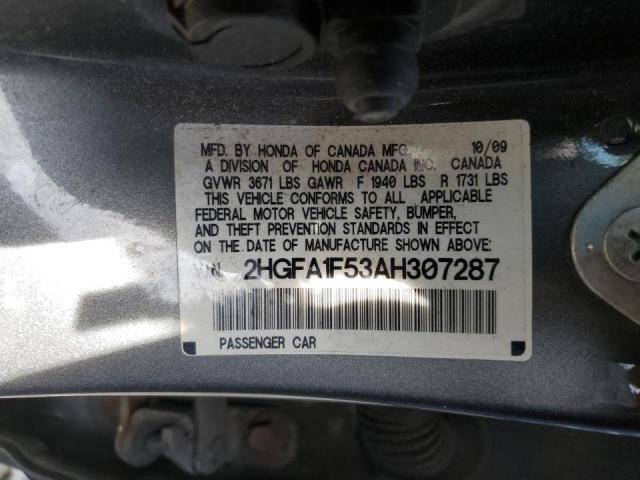 Photo 10 from auction – 2010 HONDA CIVIC LX with VIN 2HGFA1F53AH307287