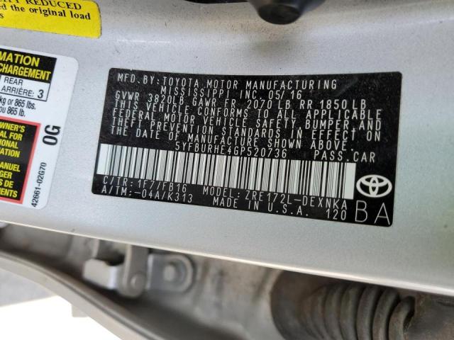 Photo 10 from auction – 2016 TOYOTA COROLLA L with VIN 5YFBURHE4GP520736