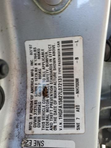 Photo 10 from auction – 2007 HONDA CIVIC EX with VIN 1HGFA15827L072131