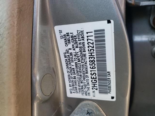 Photo 10 from auction – 2003 HONDA CIVIC LX with VIN 2HGES16583H522711
