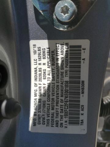 Photo 10 from auction – 2019 HONDA CIVIC LX with VIN 19XFC2F67KE001858