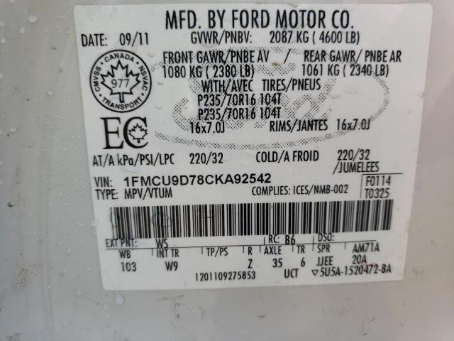 Photo 10 from auction – 2012 FORD ESCAPE XLT with VIN 1FMCU9D78CKA92542