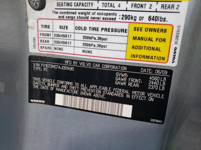 Photo 10 from auction – 2010 VOLVO C70 T5 with VIN YV1672MC7AJ091490