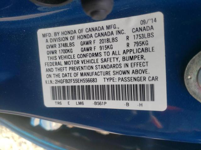 Photo 10 from auction – 2014 HONDA CIVIC LX with VIN 2HGFB2F55EH556683