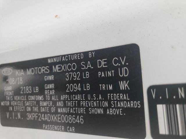 Photo 10 from auction – 2019 KIA FORTE FE with VIN 3KPF24ADXKE008646