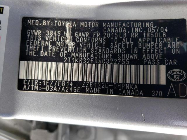 Photo 10 from auction – 2005 TOYOTA COROLLA MA with VIN 2T1KR32E95C322755