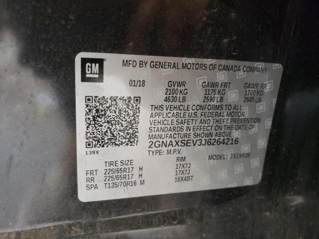 Photo 10 from auction – 2018 CHEVROLET EQUINOX LT with VIN 2GNAXSEV3J6264216