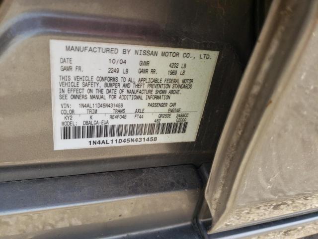 Photo 10 from auction – 2005 NISSAN ALTIMA S with VIN 1N4AL11D45N431458