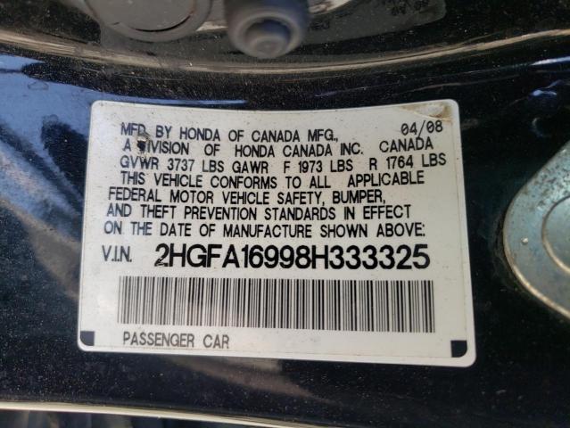 Photo 10 from auction – 2008 HONDA CIVIC EXL with VIN 2HGFA16998H333325
