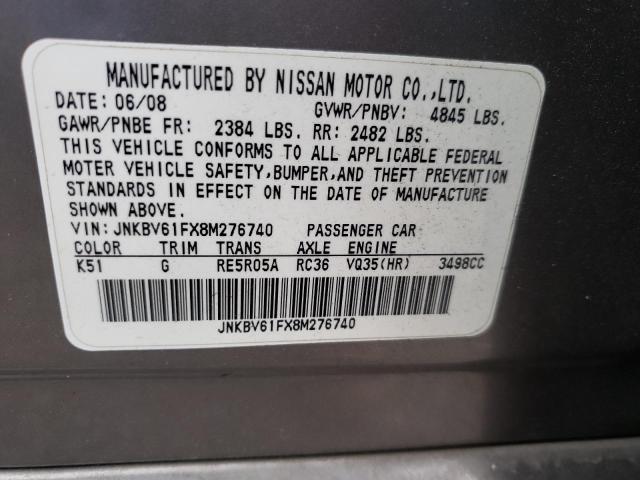 Photo 10 from auction – 2008 INFINITI G35 with VIN JNKBV61FX8M276740