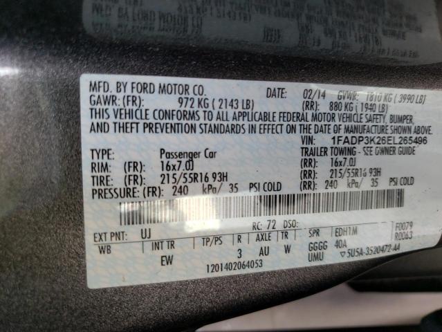 Photo 10 from auction – 2014 FORD FOCUS SE with VIN 1FADP3K26EL265496