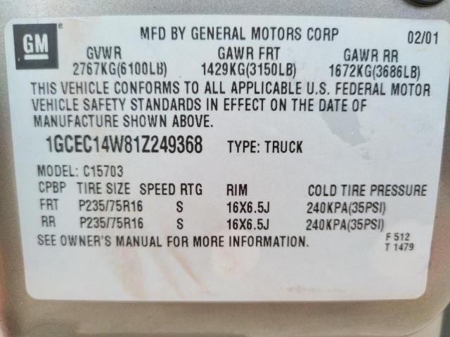 Photo 10 from auction – 2001 CHEVROLET SILVERADO with VIN 1GCEC14W81Z249368