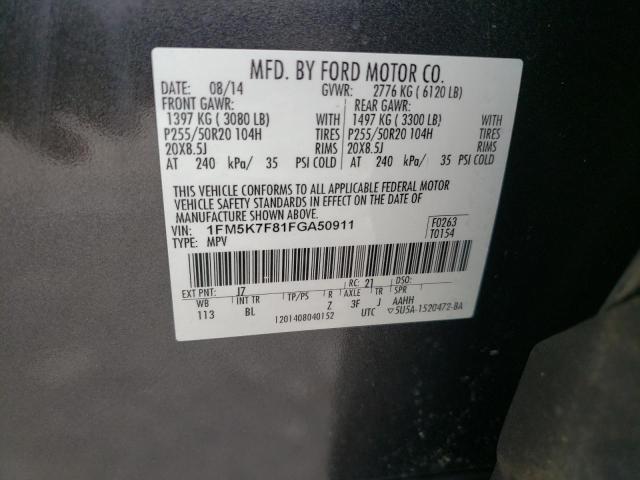 Photo 10 from auction – 2015 FORD EXPLORER L with VIN 1FM5K7F81FGA50911