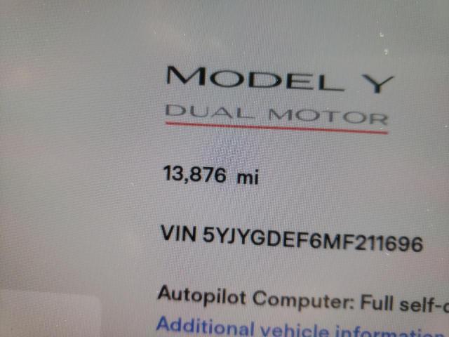Photo 8 from auction – 2021 TESLA MODEL Y with VIN 5YJYGDEF6MF211696
