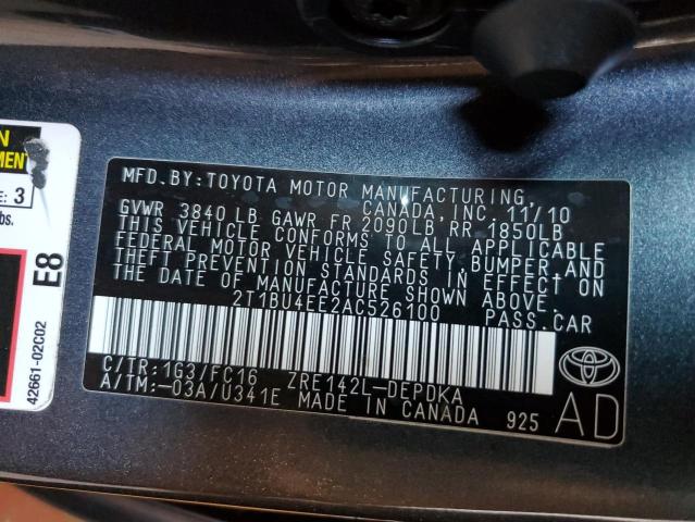 Photo 10 from auction – 2010 TOYOTA COROLLA BA with VIN 2T1BU4EE2AC526100