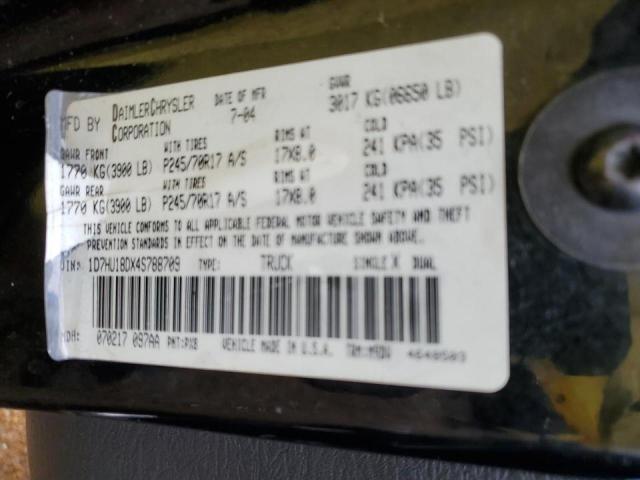 Photo 10 from auction – 2004 DODGE RAM 1500 S with VIN 1D7HU18DX4S788709