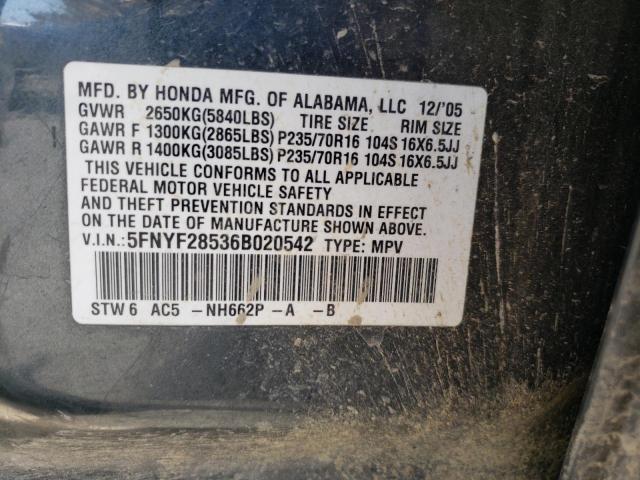 Photo 10 from auction – 2006 HONDA PILOT EX with VIN 5FNYF28536B020542