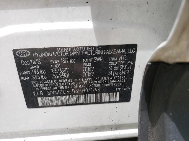 Photo 10 from auction – 2017 HYUNDAI SANTA FE S with VIN 5NMZU3LB8HH031793