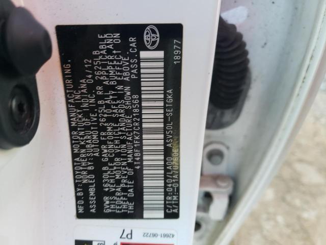 Photo 10 from auction – 2012 TOYOTA CAMRY BASE with VIN 4T4BF1FK7CR218568