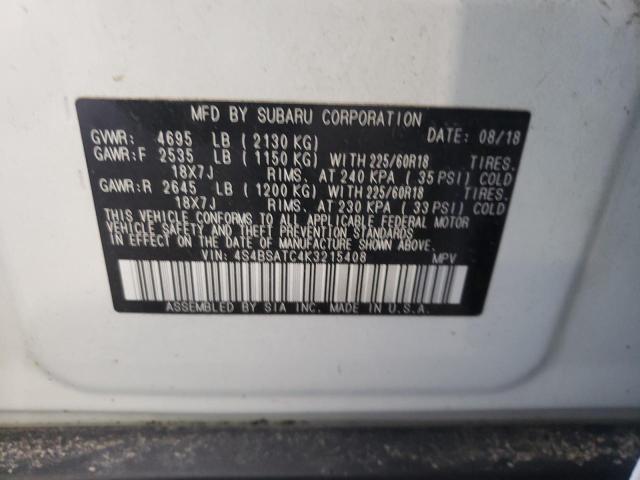 Photo 10 from auction – 2019 SUBARU OUTBACK TO with VIN 4S4BSATC4K3215408