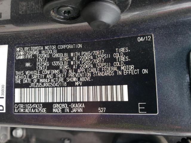 Photo 10 from auction – 2012 TOYOTA 4RUNNER SR with VIN JTEZU5JRXC5042118