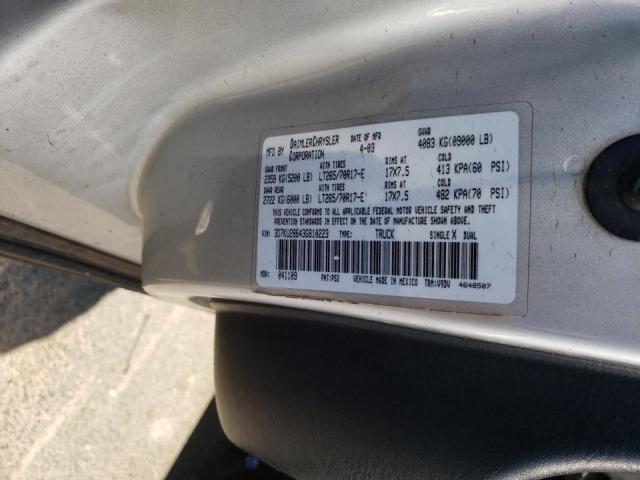 Photo 10 from auction – 2003 DODGE RAM 2500 S with VIN 3D7KU28643G810223
