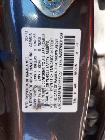 Photo 10 from auction – 2013 HONDA CIVIC HF with VIN 2HGFB2F61DH553027