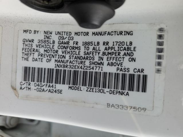 Photo 10 from auction – 2004 TOYOTA COROLLA with VIN 1NXBR32EX4Z254771
