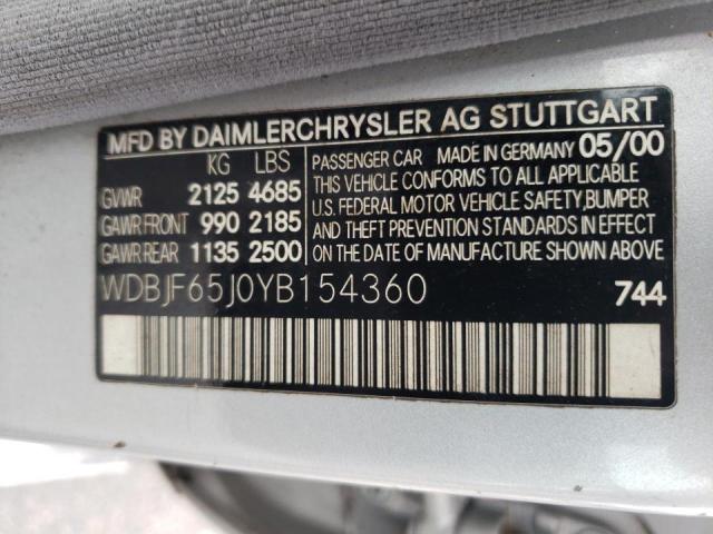 Photo 10 from auction – 2000 MERCEDES-BENZ E 320 with VIN WDBJF65J0YB154360