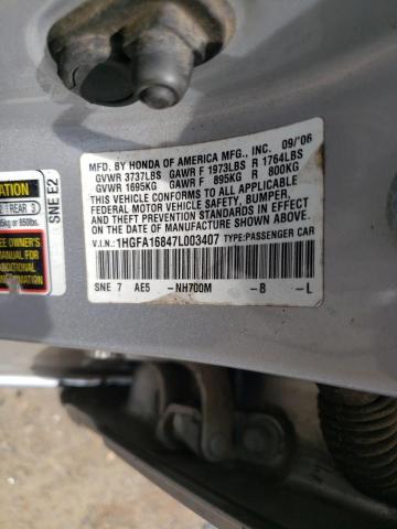 Photo 10 from auction – 2007 HONDA CIVIC EX with VIN 1HGFA16847L003407