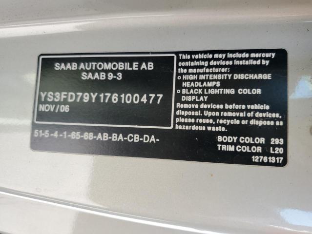 Photo 10 from auction – 2007 SAAB 9-3 2.0T with VIN YS3FD79Y176100477