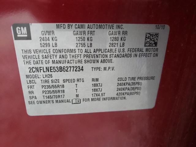 Photo 10 from auction – 2011 CHEVROLET EQUINOX LT with VIN 2CNFLNE53B6277234