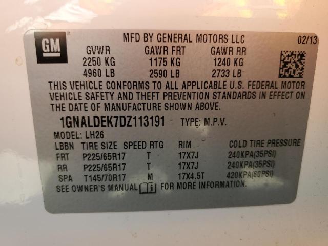 Photo 10 from auction – 2013 CHEVROLET EQUINOX LT with VIN 1GNALDEK7DZ113191