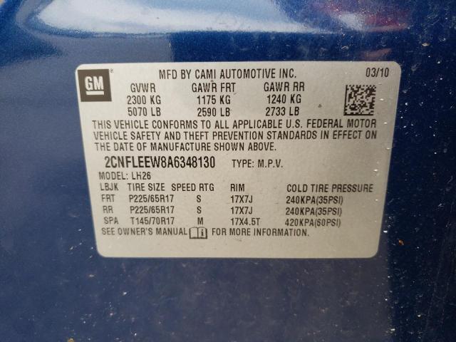 Photo 10 from auction – 2010 CHEVROLET EQUINOX LT with VIN 2CNFLEEW8A6348130