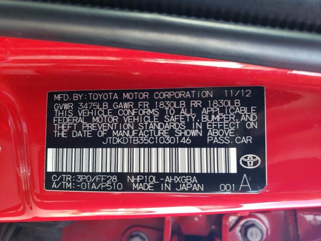 Photo 10 from auction – 2012 TOYOTA PRIUS C with VIN JTDKDTB35C1030146