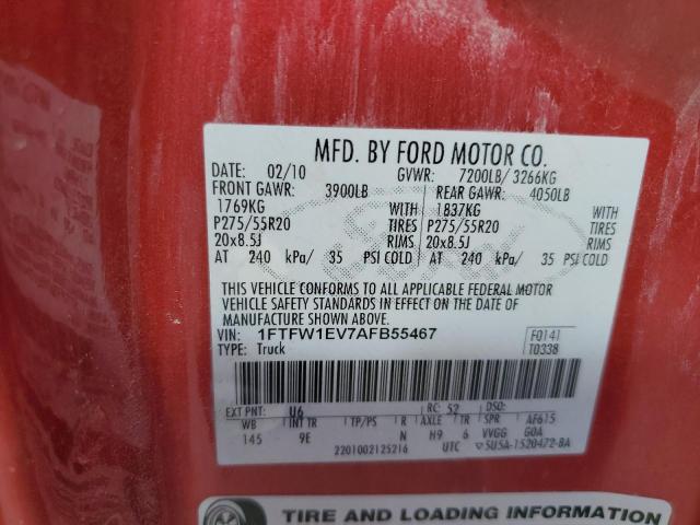 Photo 10 from auction – 2010 FORD F150 SUPER with VIN 1FTFW1EV7AFB55467