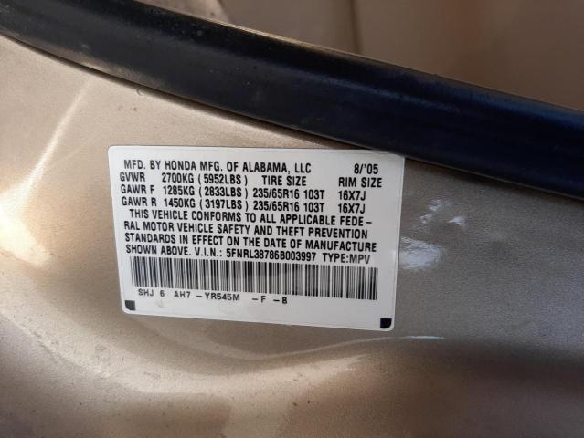 Photo 10 from auction – 2006 HONDA ODYSSEY EX with VIN 5FNRL38786B003997