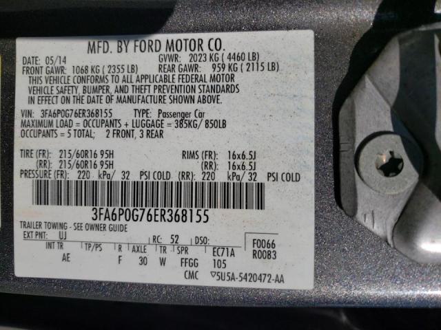 Photo 10 from auction – 2014 FORD FUSION S with VIN 3FA6P0G76ER368155